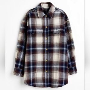 Woman's Medium Oversized Twill Overshirt Dark brown/plaid BRAND NEW H&M